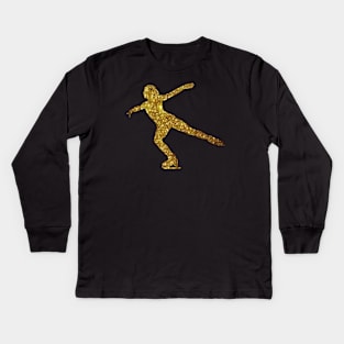 Figure Skater Silhouette Gold Figure Skating Kids Long Sleeve T-Shirt